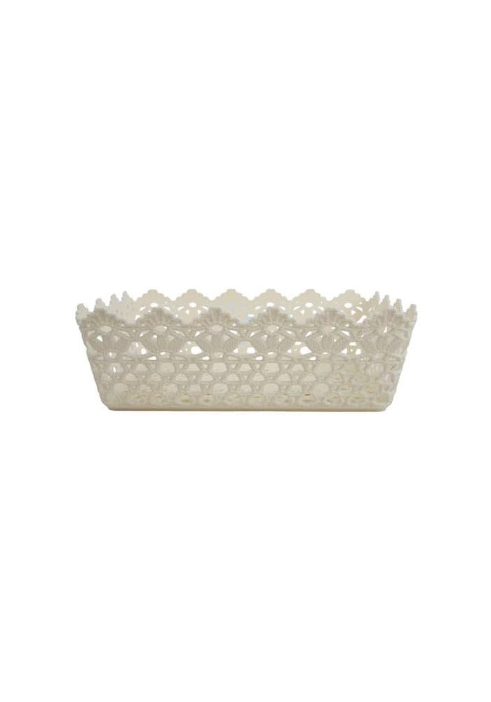 DAISO Floral Pattern Basket White – Decorative Storage Organizer for Home, Bathroom, Bedroom & Kitchen Use - Image 1